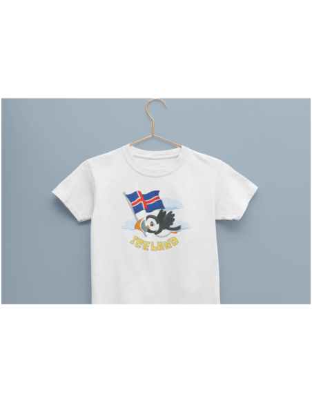 Children's white T-shirt with Puffin and the flag